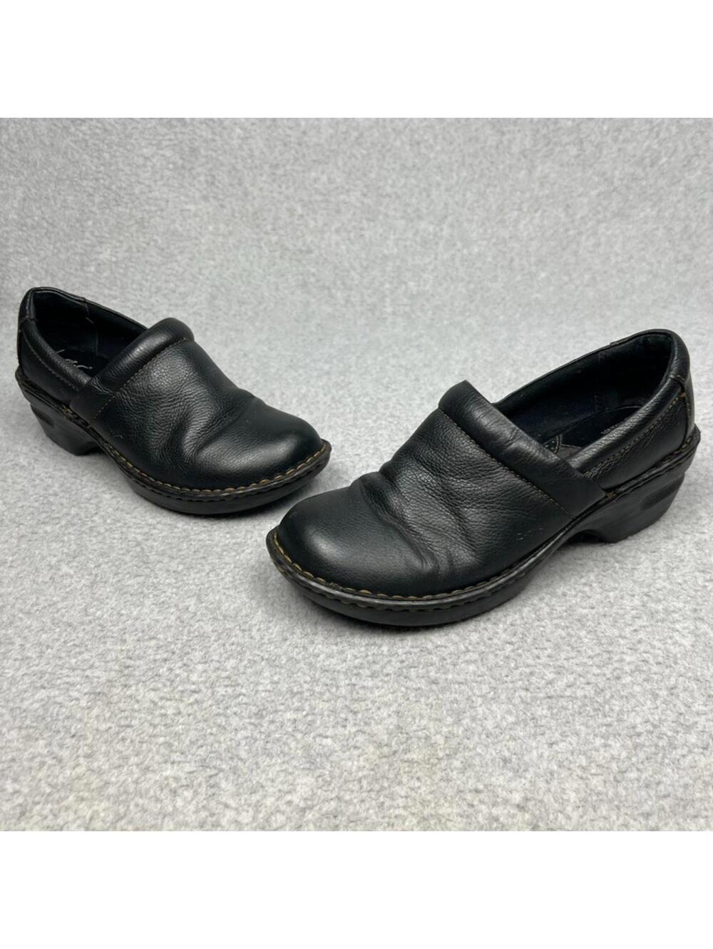 BOC Born Concepts Mule Shoes Slip On Clogs Black Smooth Leather Womens Size 8